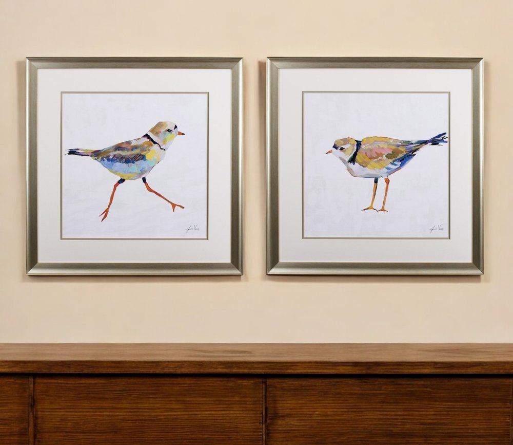 Set of Two Colorful Beach Birds Wall Art  Warm Home View