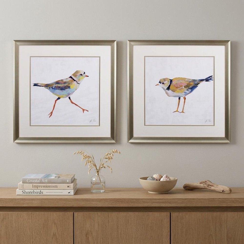 Set of Two Colorful Beach Birds Wall Art  Warm Home View