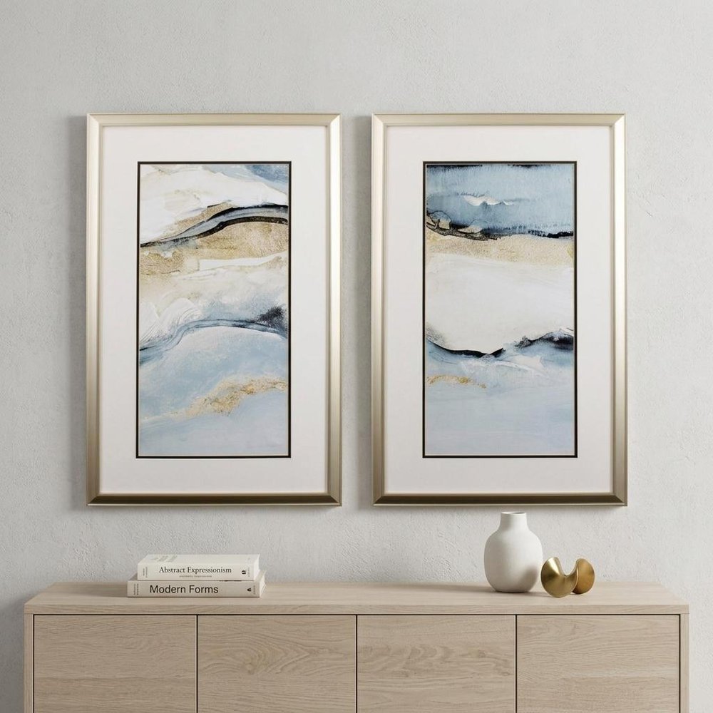 Set of Two Sandy Beach Abstract Wall Art  Warm Home View