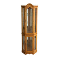 Golden Oak Scallop Top Lighted Corner Curio Cabinet  Warm Home View