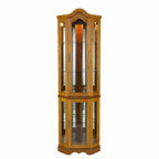 Golden Oak Scallop Top Lighted Corner Curio Cabinet  Warm Home View