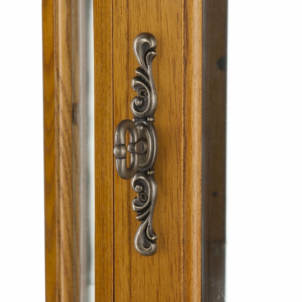 Golden Oak Scallop Top Lighted Corner Curio Cabinet  Warm Home View