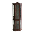 Mahogany Scallop Top Lighted Corner Curio Cabinet  Warm Home View
