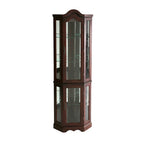 Mahogany Scallop Top Lighted Corner Curio Cabinet  Warm Home View