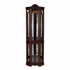 Mahogany Scallop Top Lighted Corner Curio Cabinet  Warm Home View