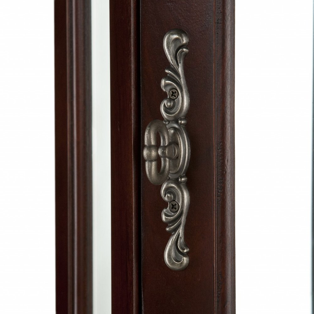 Mahogany Scallop Top Lighted Corner Curio Cabinet  Warm Home View