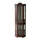 Mahogany Scallop Top Lighted Corner Curio Cabinet  Warm Home View