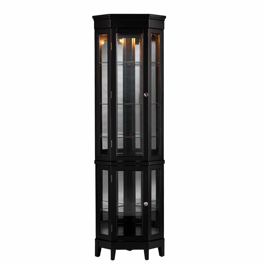 Elegant Black Lighted Curio Cabinet  Warm Home View