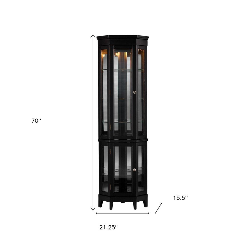 Elegant Black Lighted Curio Cabinet  Warm Home View