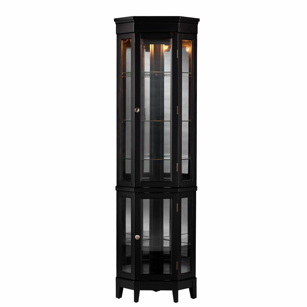 Elegant Black Lighted Curio Cabinet  Warm Home View