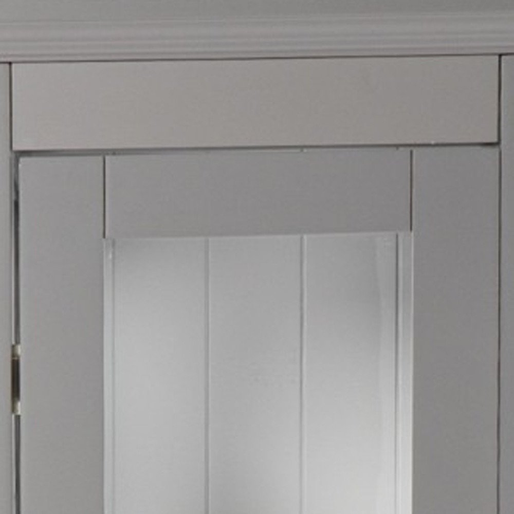 Gray Cornice Molding Curio with Glass Door  Warm Home View