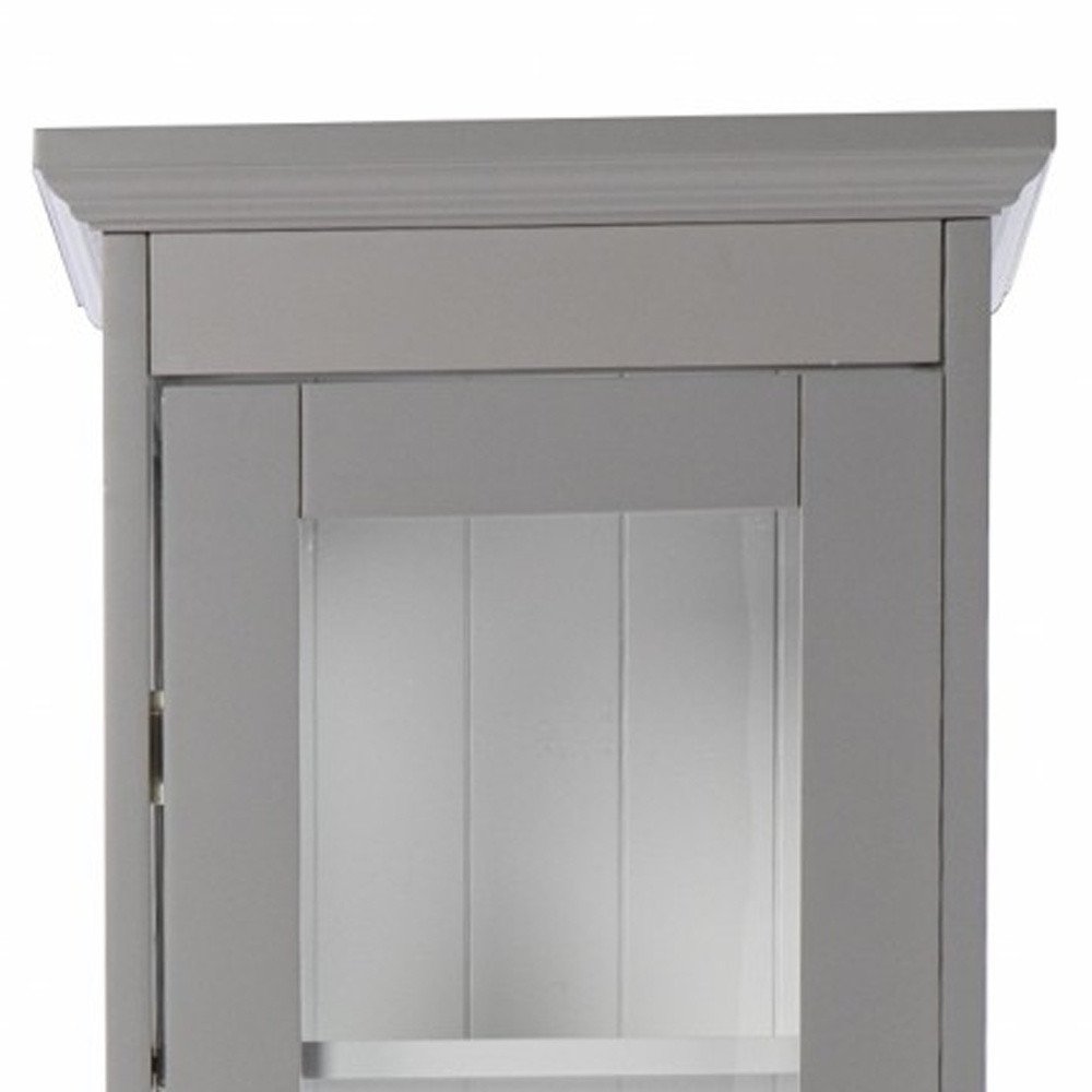 Gray Cornice Molding Curio with Glass Door  Warm Home View