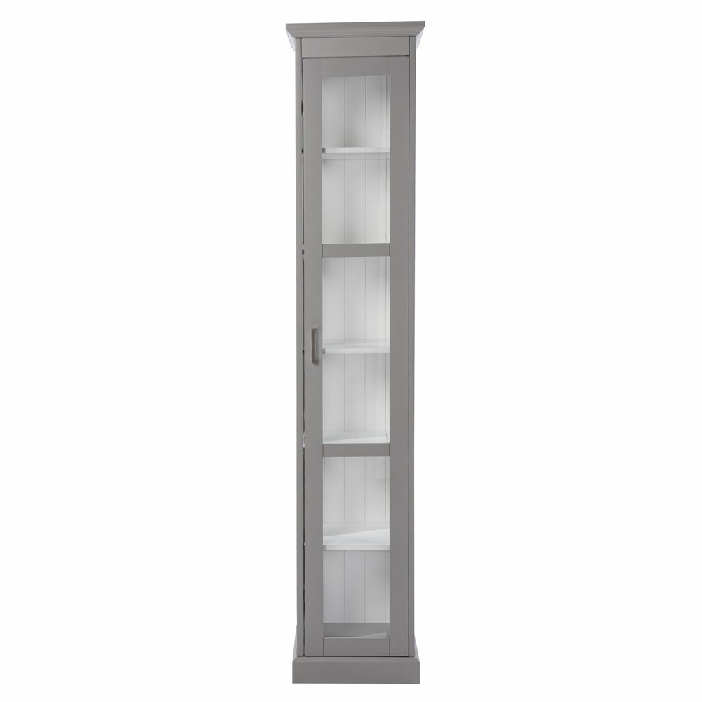 Gray Cornice Molding Curio with Glass Door  Warm Home View