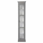 Gray Cornice Molding Curio with Glass Door  Warm Home View