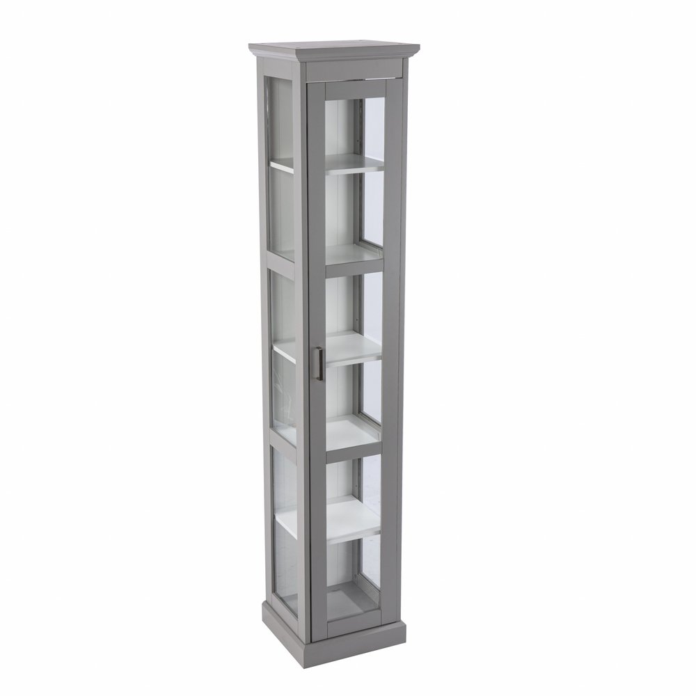 Gray Cornice Molding Curio with Glass Door  Warm Home View