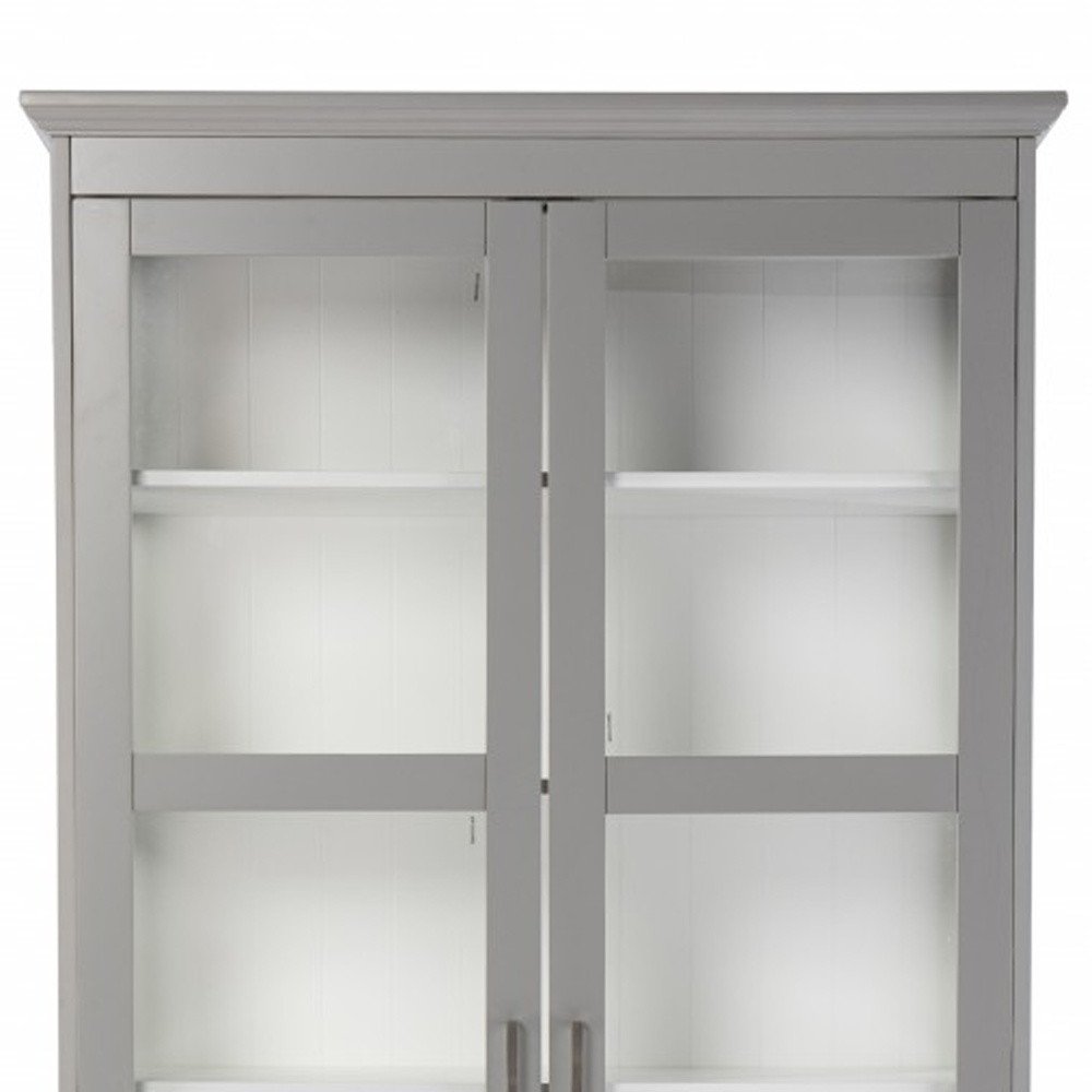 Gray Cornice Molding Double Door Curio Cabinet  Warm Home View