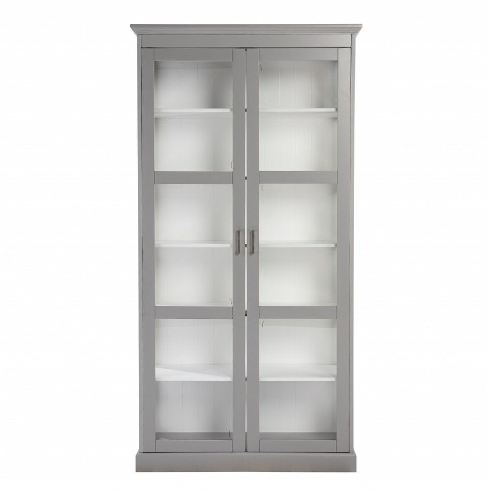 Gray Cornice Molding Double Door Curio Cabinet  Warm Home View