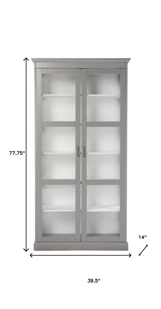 Gray Cornice Molding Double Door Curio Cabinet  Warm Home View