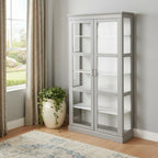 Gray Cornice Molding Double Door Curio Cabinet  Warm Home View