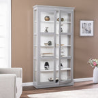 Gray Cornice Molding Double Door Curio Cabinet  Warm Home View