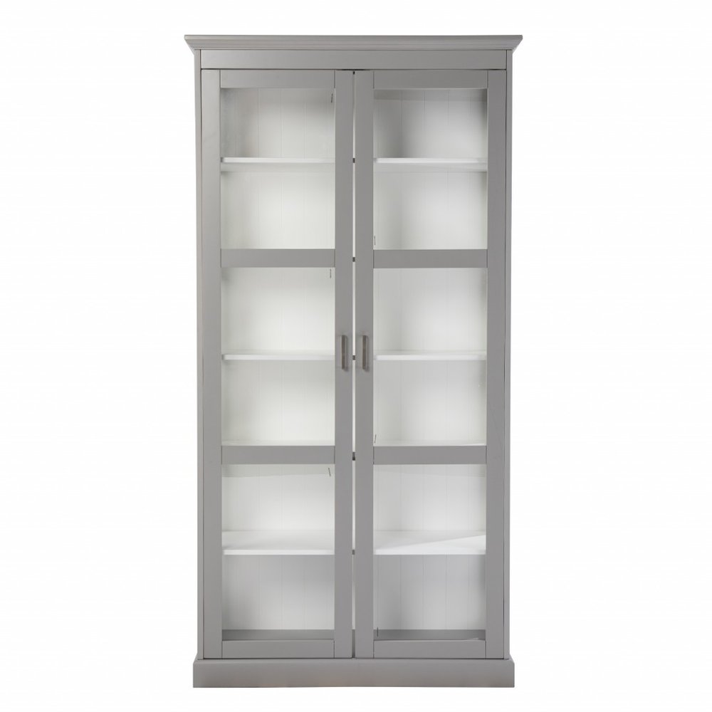 Gray Cornice Molding Double Door Curio Cabinet  Warm Home View