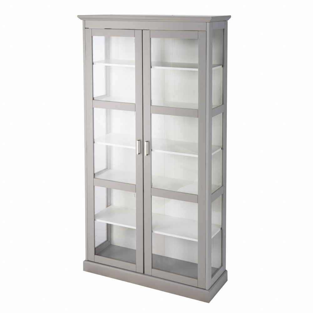 Gray Cornice Molding Double Door Curio Cabinet  Warm Home View