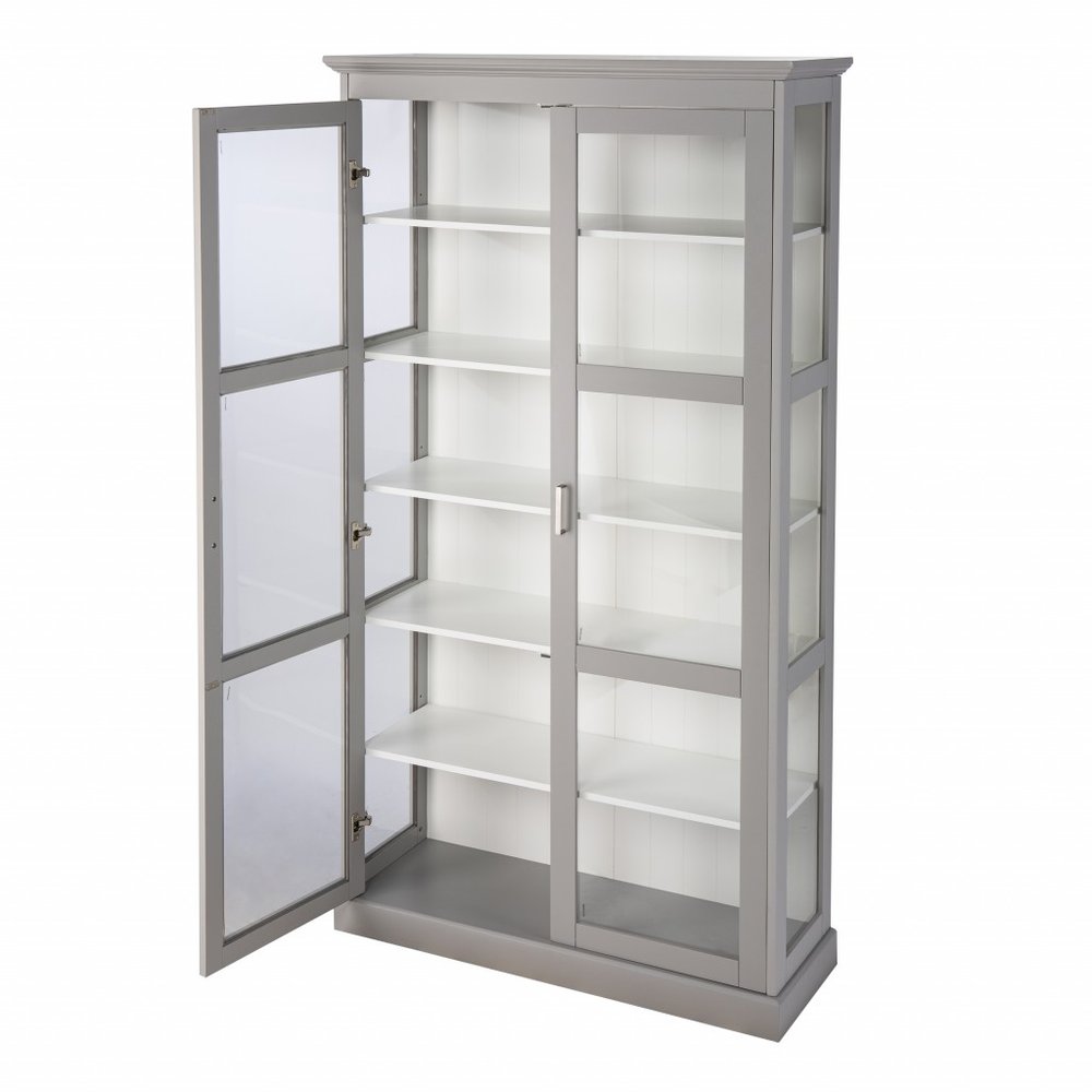 Gray Cornice Molding Double Door Curio Cabinet  Warm Home View
