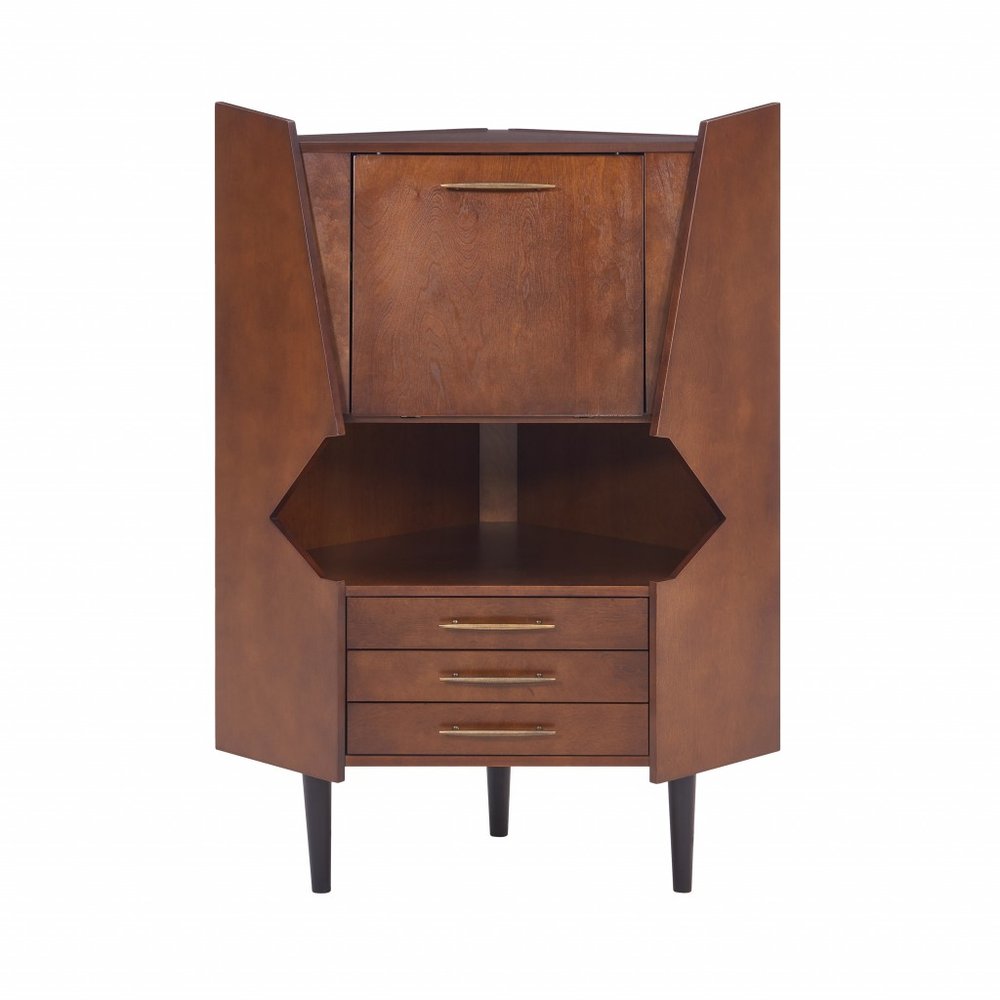 Cosmo Brown and Black Corner Bar Cabinet  Warm Home View