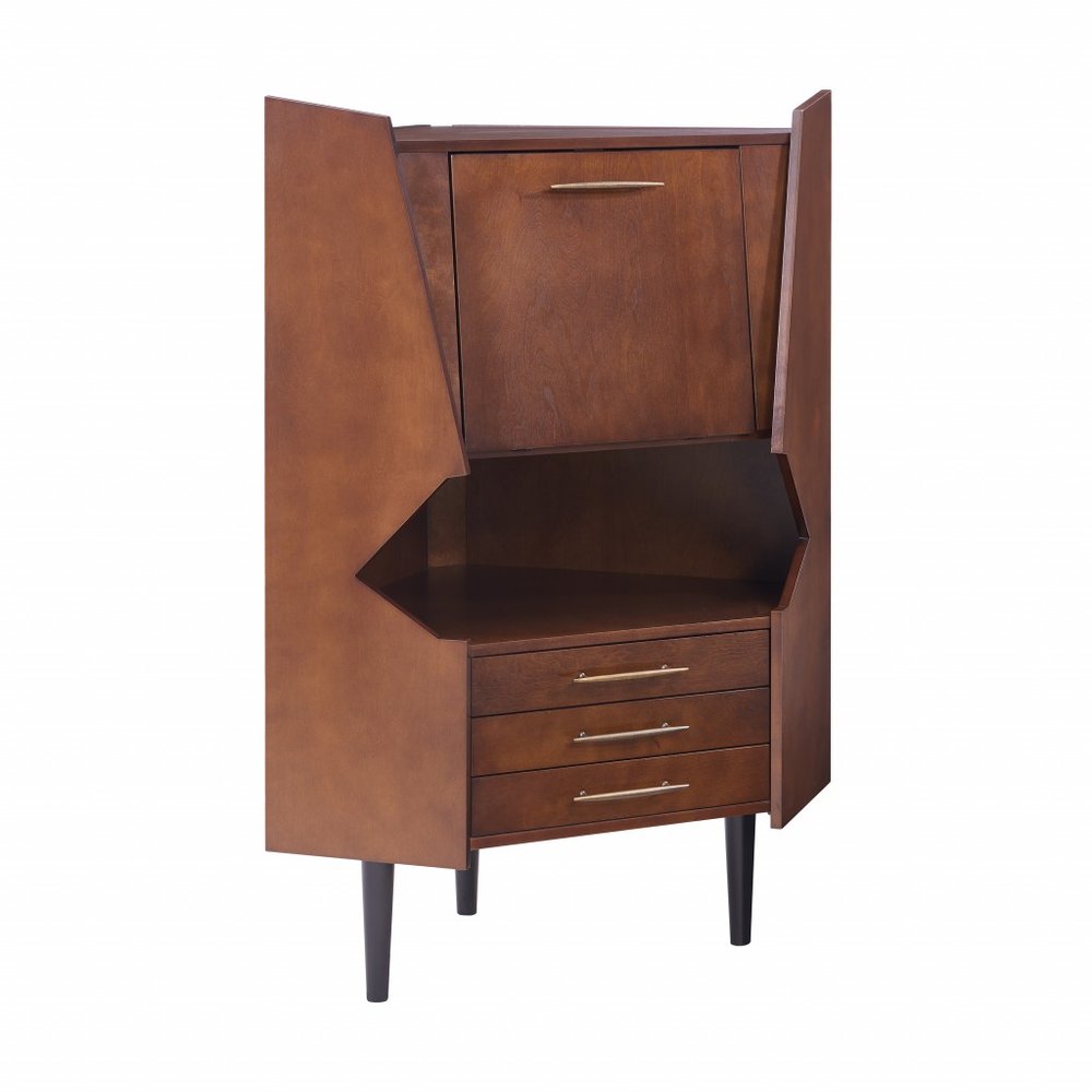 Cosmo Brown and Black Corner Bar Cabinet  Warm Home View