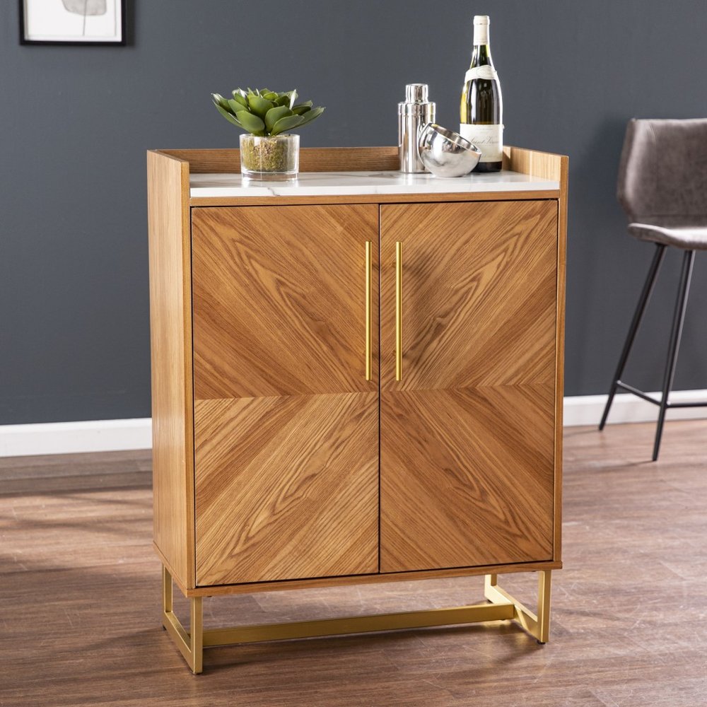 Retro Gold Natural and Faux Marble Wine Cabinet  Warm Home View