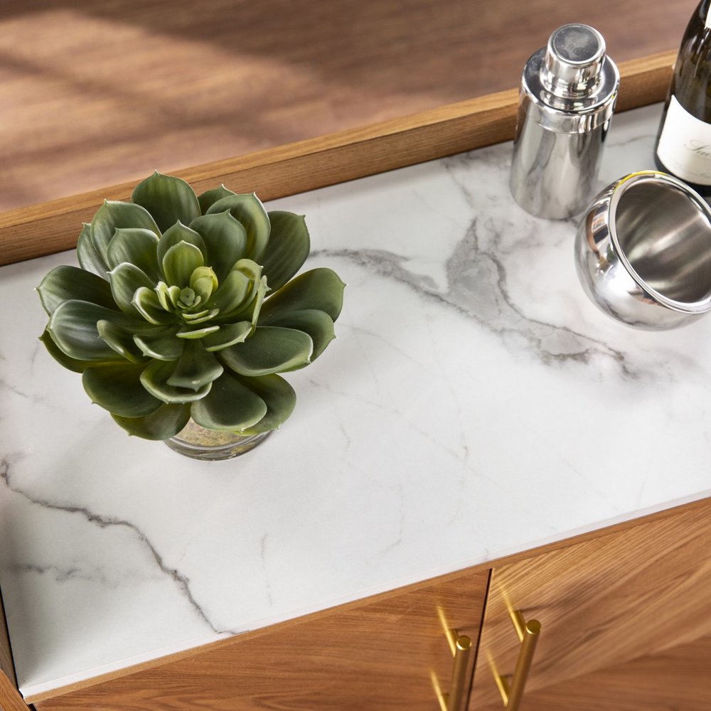 Retro Gold Natural and Faux Marble Wine Cabinet  Warm Home View