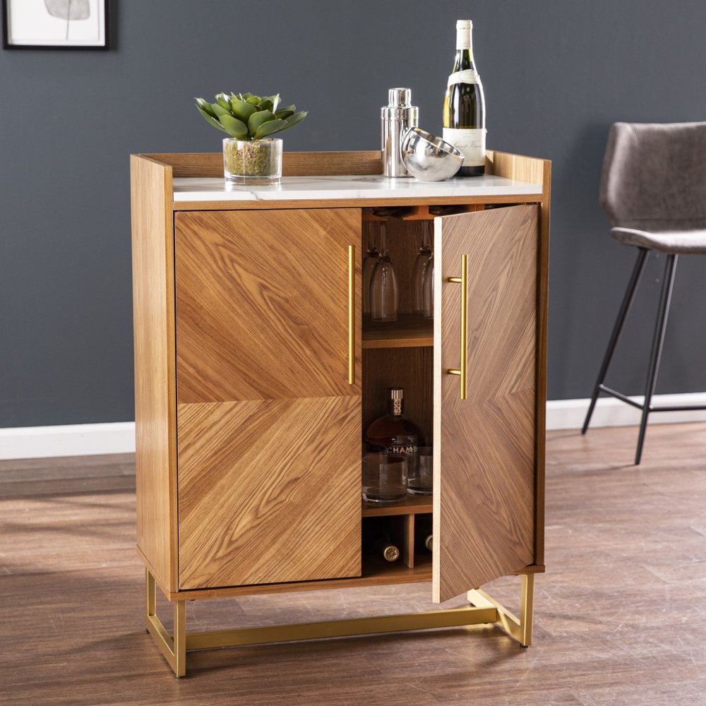 Retro Gold Natural and Faux Marble Wine Cabinet  Warm Home View