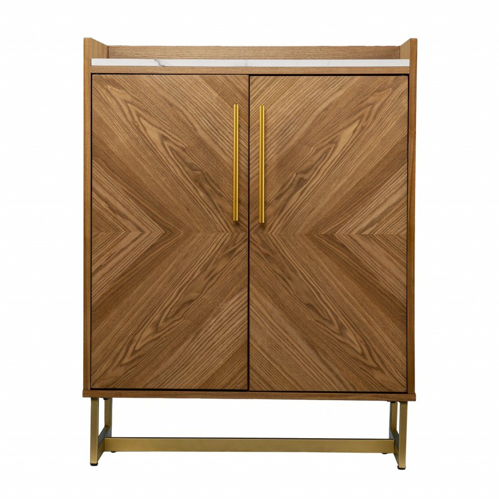 Retro Gold Natural and Faux Marble Wine Cabinet  Warm Home View