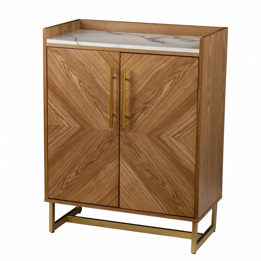 Retro Gold Natural and Faux Marble Wine Cabinet  Warm Home View