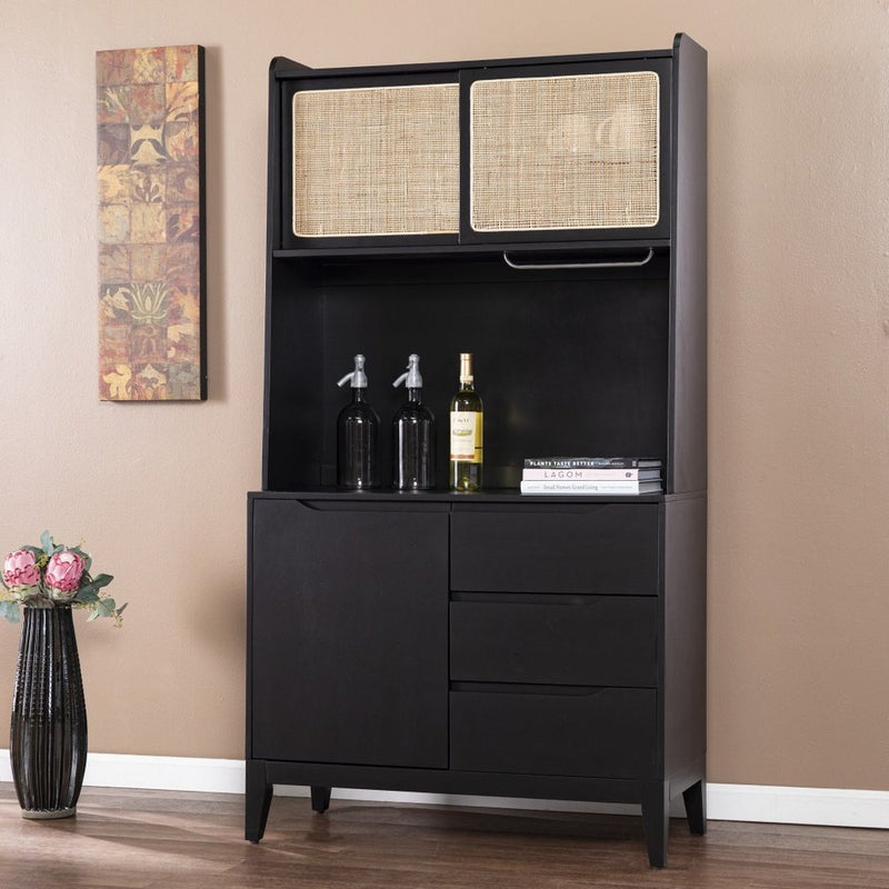 70" Black Wood Three Door Three Drawer  Warm Home View