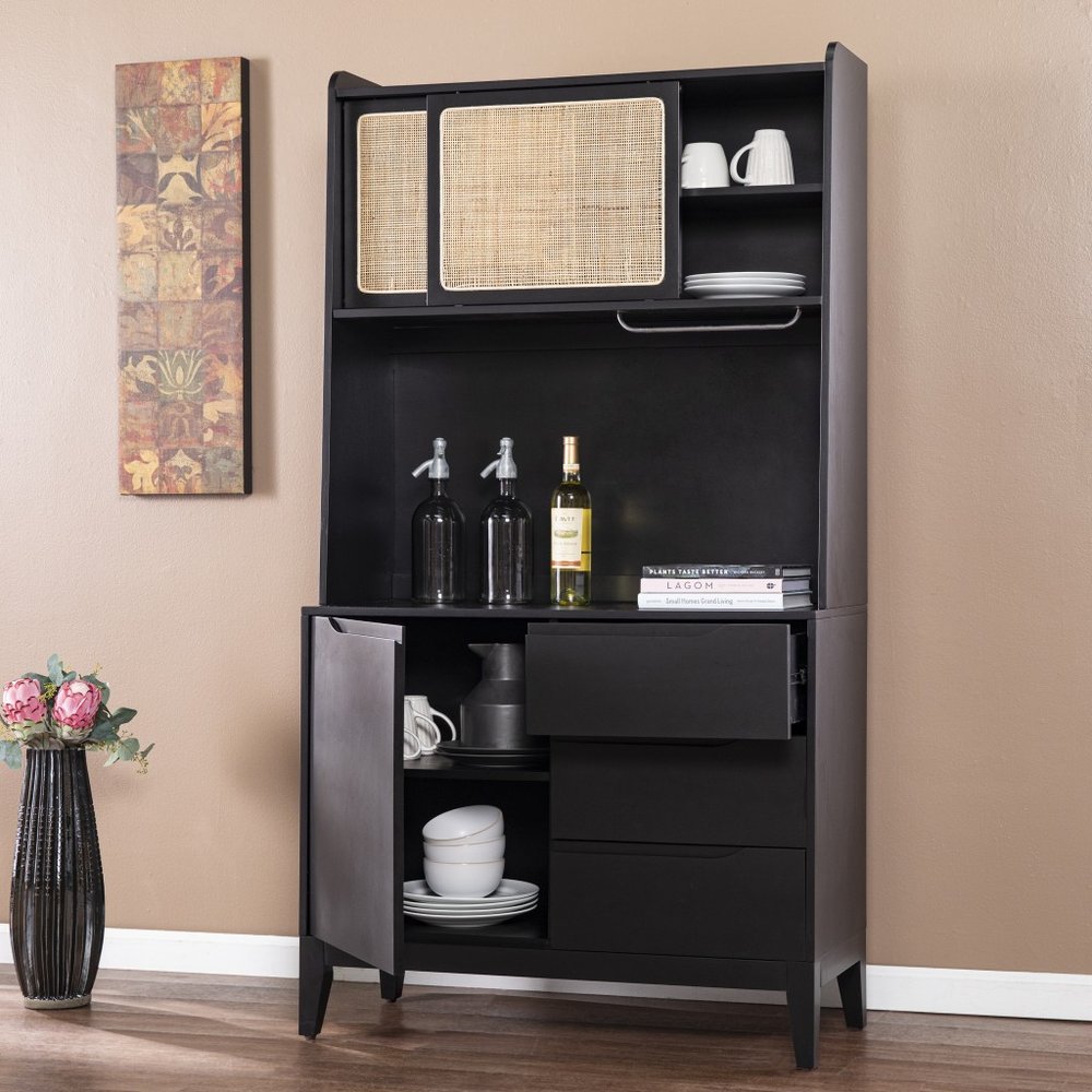 70" Black Wood Three Door Three Drawer  Warm Home View