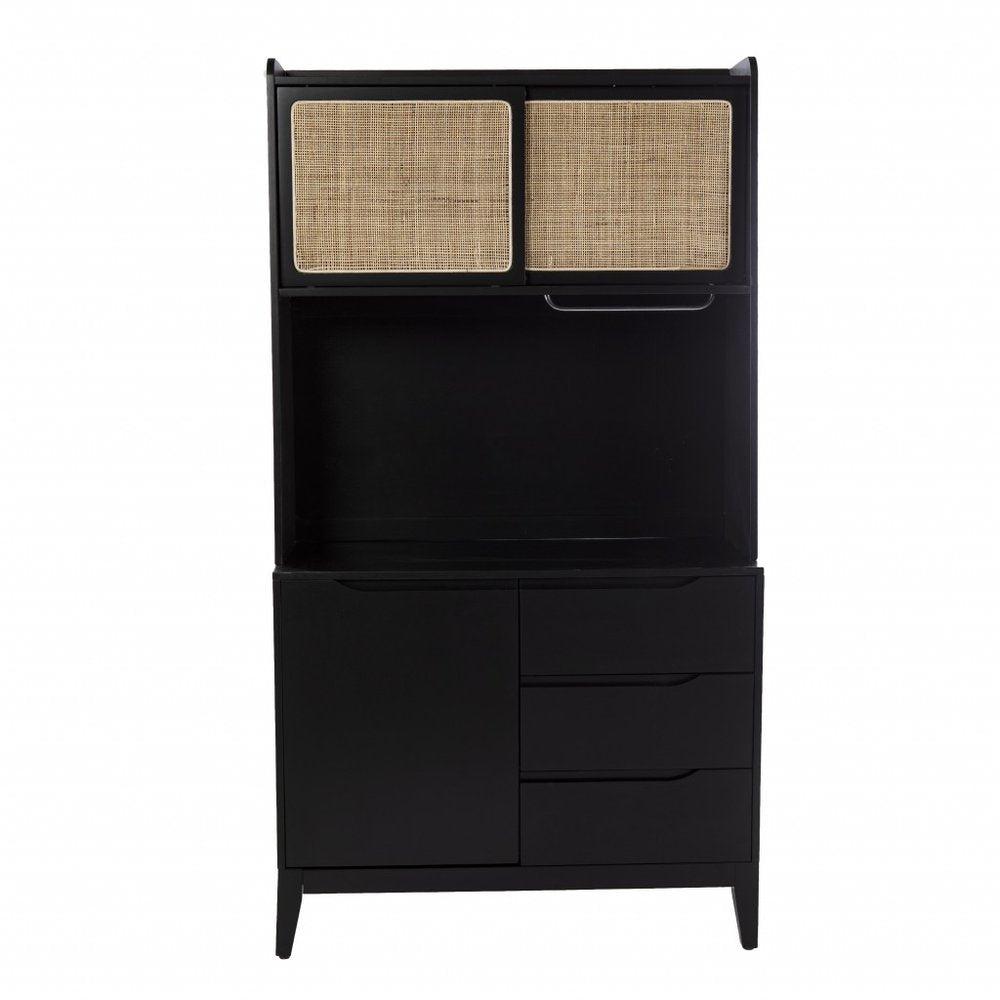 70" Black Wood Three Door Three Drawer  Warm Home View