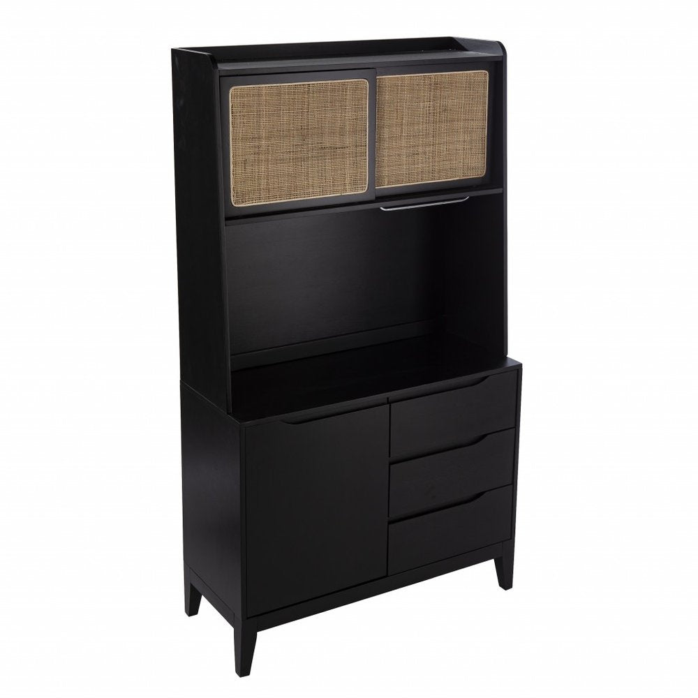 70" Black Wood Three Door Three Drawer  Warm Home View