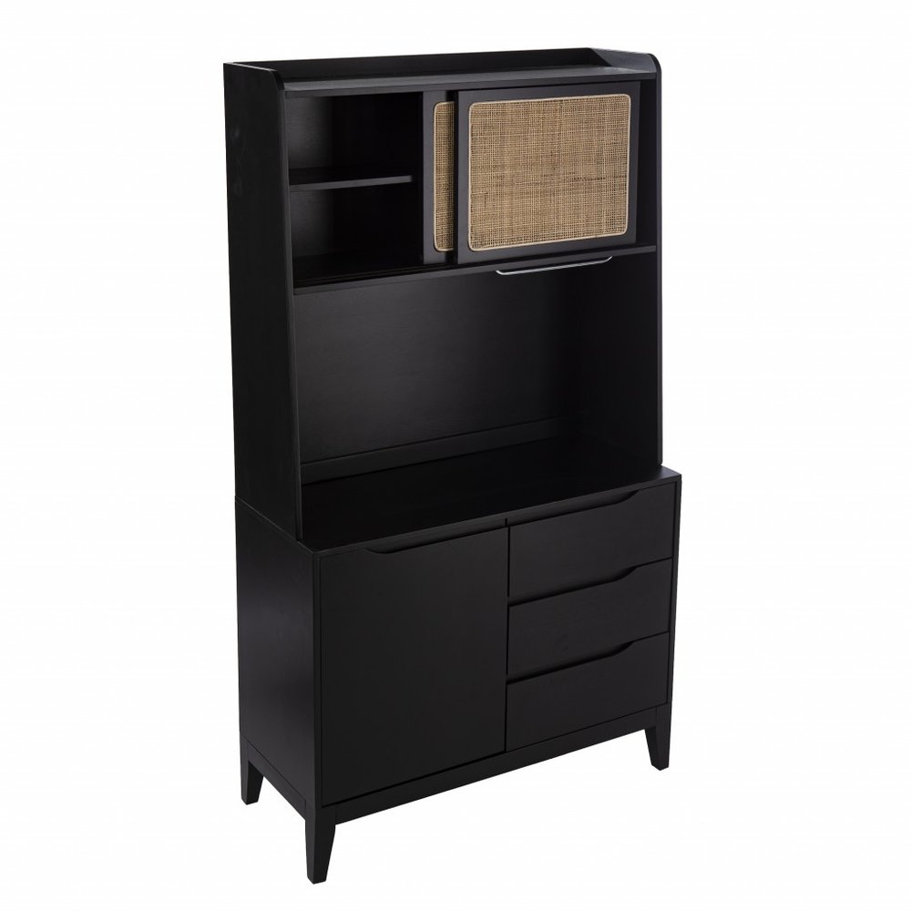 70" Black Wood Three Door Three Drawer  Warm Home View