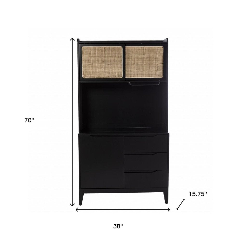 70" Black Wood Three Door Three Drawer  Warm Home View