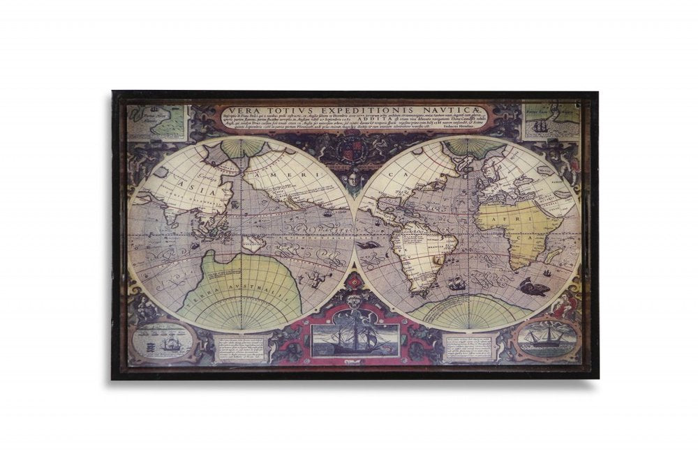World Map Vintage Burlwood Serving Tray  Warm Home View