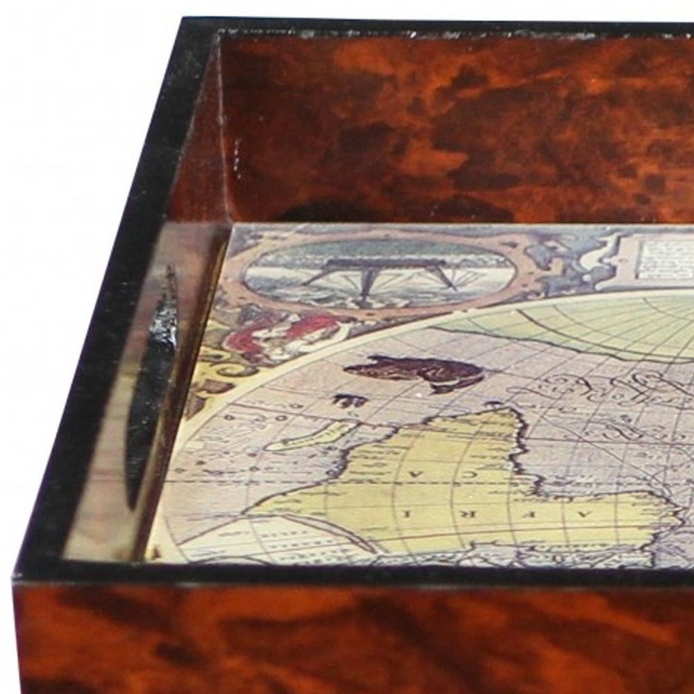 World Map Vintage Burlwood Serving Tray  Warm Home View