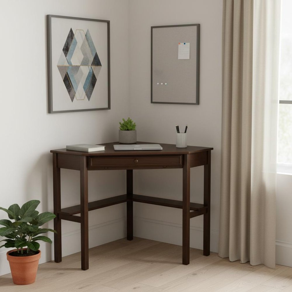 Espresso Corner Computer Desk  Warm Home View