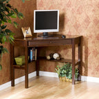 Espresso Corner Computer Desk  Warm Home View