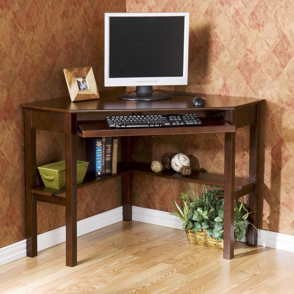Espresso Corner Computer Desk  Warm Home View