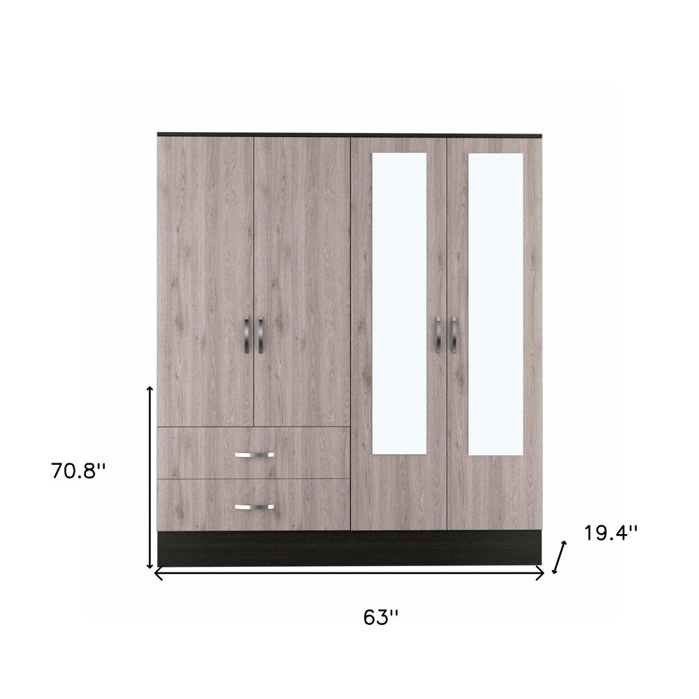 63" Brown And Black Wood Mirrored Two Drawer Dresser  Warm Home View