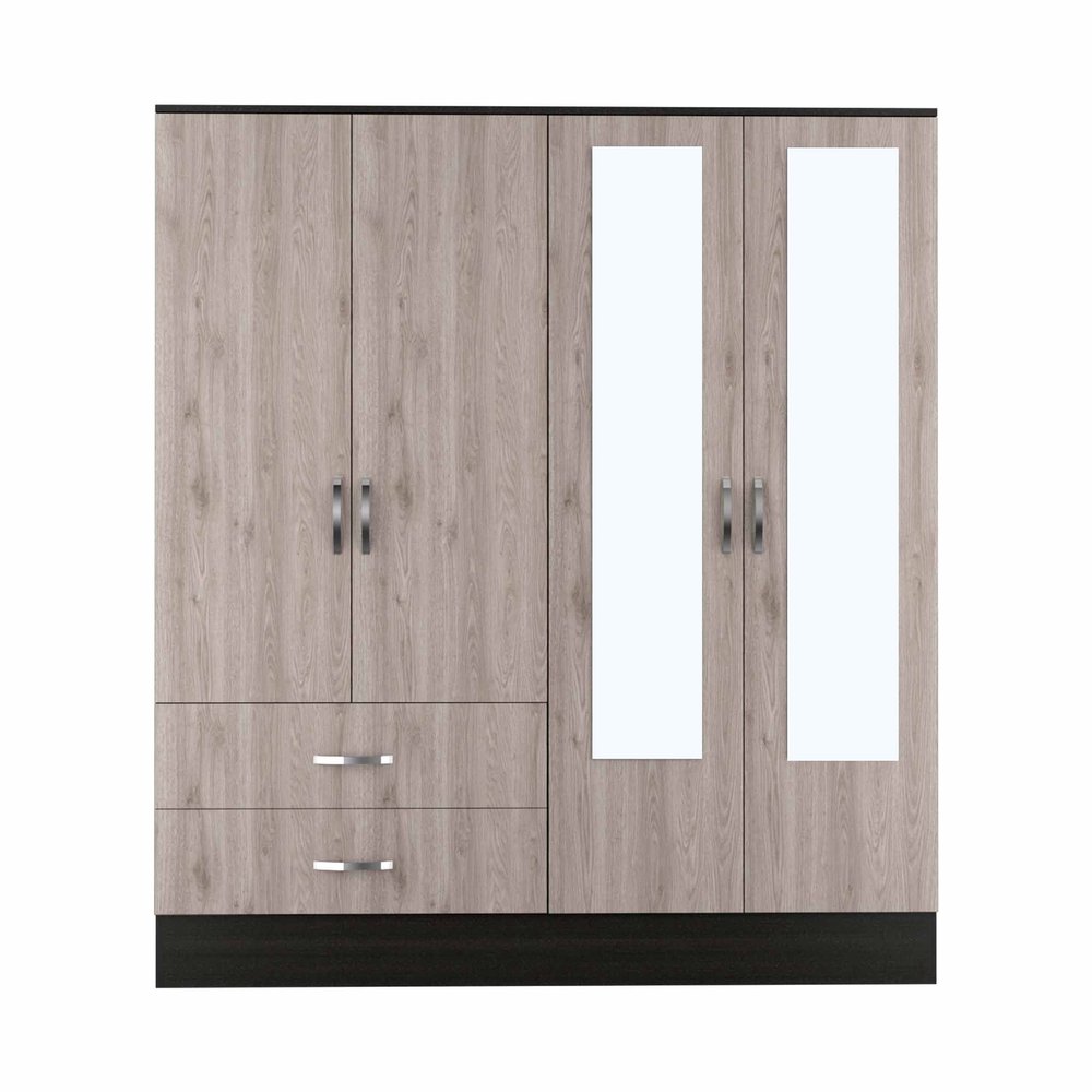 63" Brown And Black Wood Mirrored Two Drawer Dresser  Warm Home View