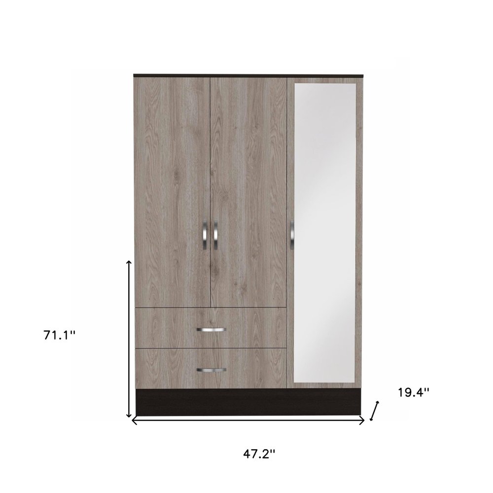 71" Brown And Black Wood Mirrored Three Door Two Drawer Combo Dresser  Warm Home View