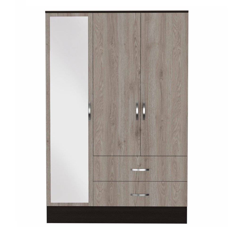 71" Brown And Black Wood Mirrored Three Door Two Drawer Combo Dresser  Warm Home View