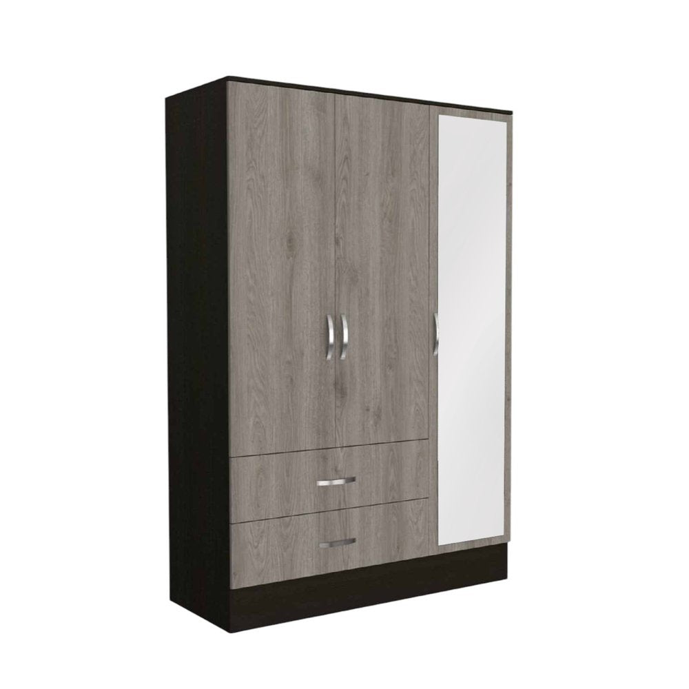 71" Brown And Black Wood Mirrored Three Door Two Drawer Combo Dresser  Warm Home View